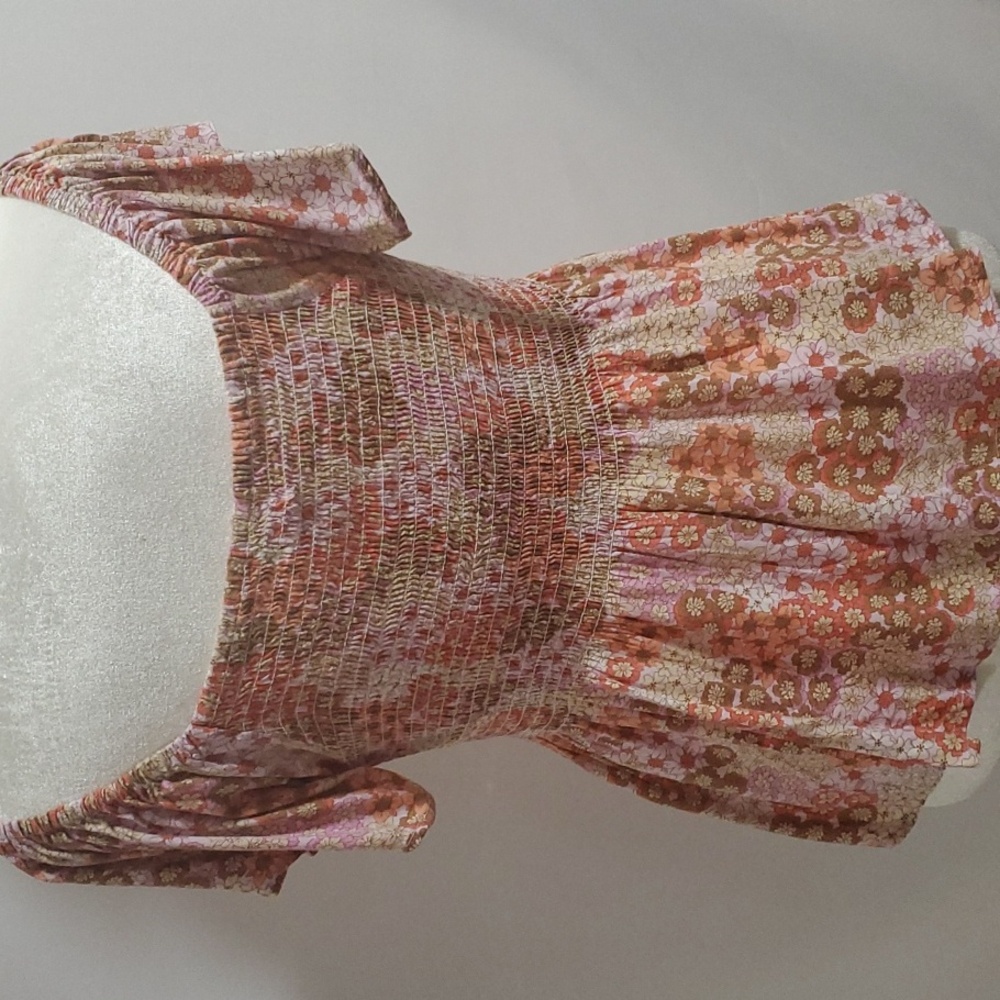 Floral Pink and Orange Women's Top, Size Large - Picture 2 of 3